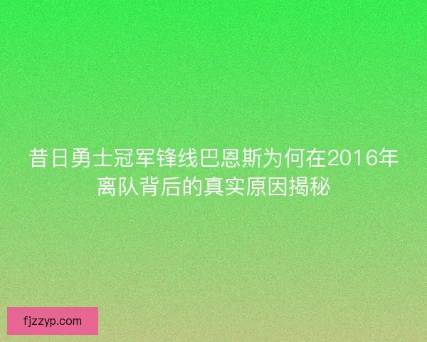 昔日勇士冠军锋线巴恩斯为何在2016年离队背后的真实原因揭秘